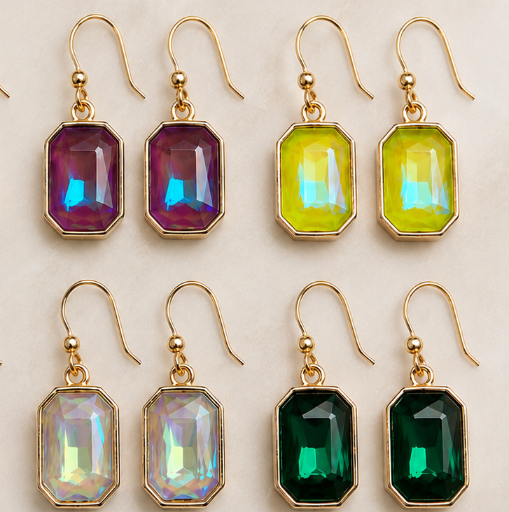 Color Pop Faceted Gem Drop Earrings-Multiple Colors