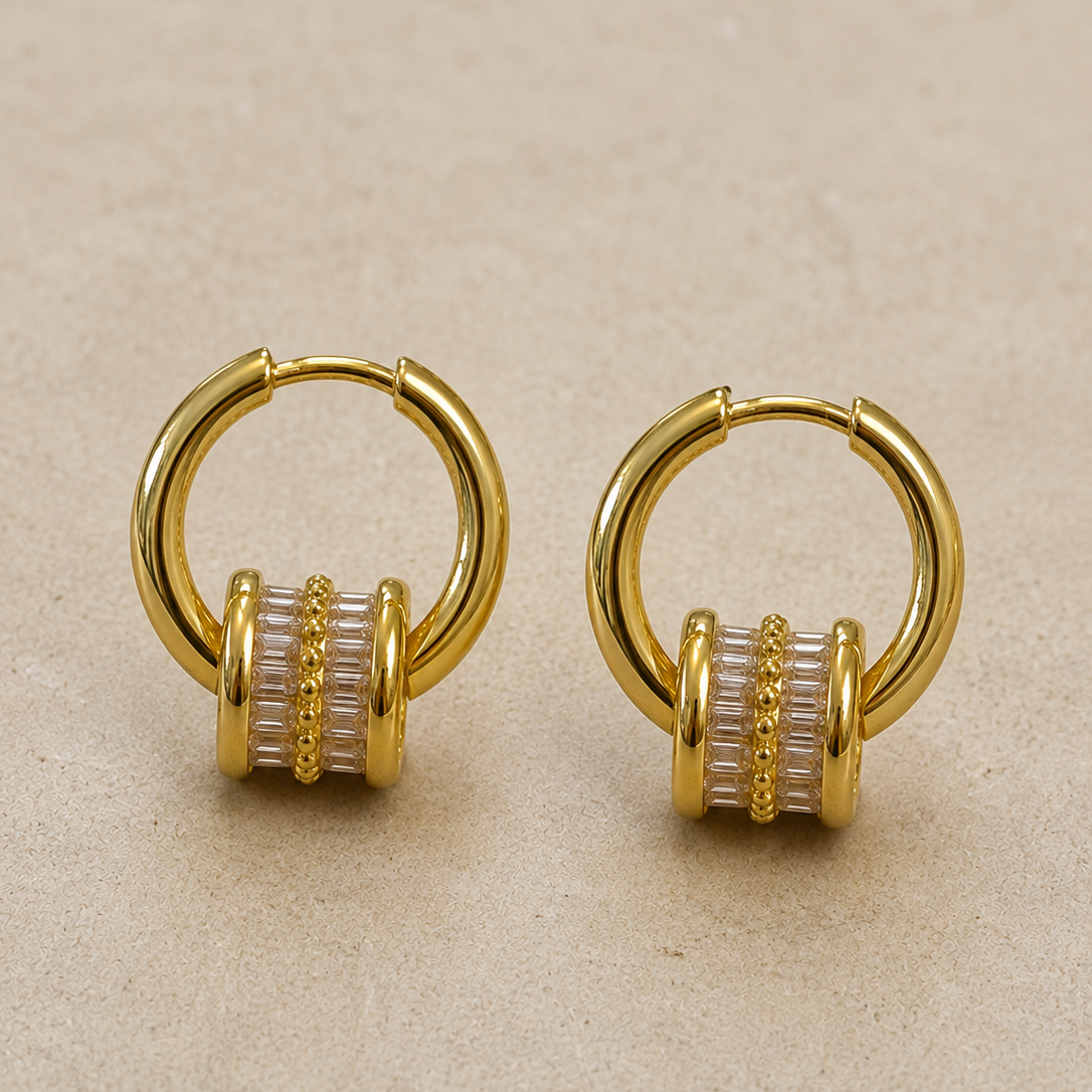 Gold Statement Hoop Earrings with Crystal Detail