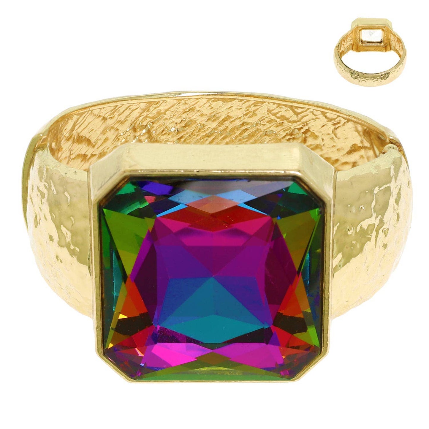 Gemstone Hammered Metal Hinge Bangle Bracelet