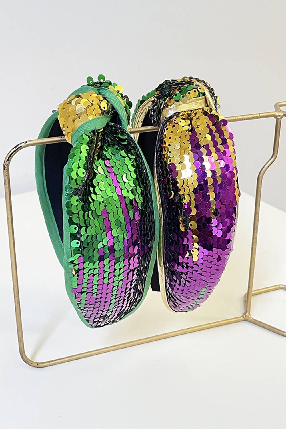 Mardi Gras Color Block Sequined Knotted Wide Headband