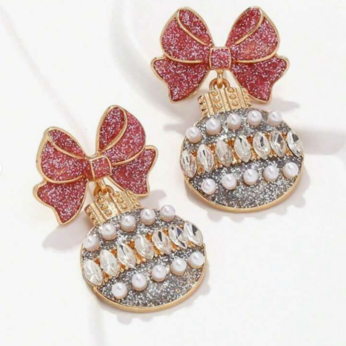 Sparkling Metal Christmas Bow Earrings