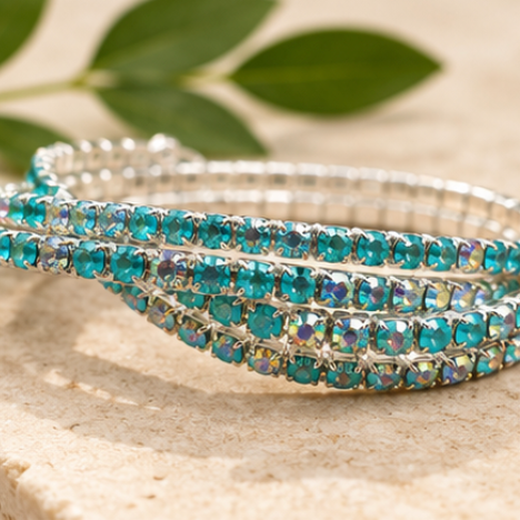 Aqua Crystal Stretch Bracelets-Set of 6