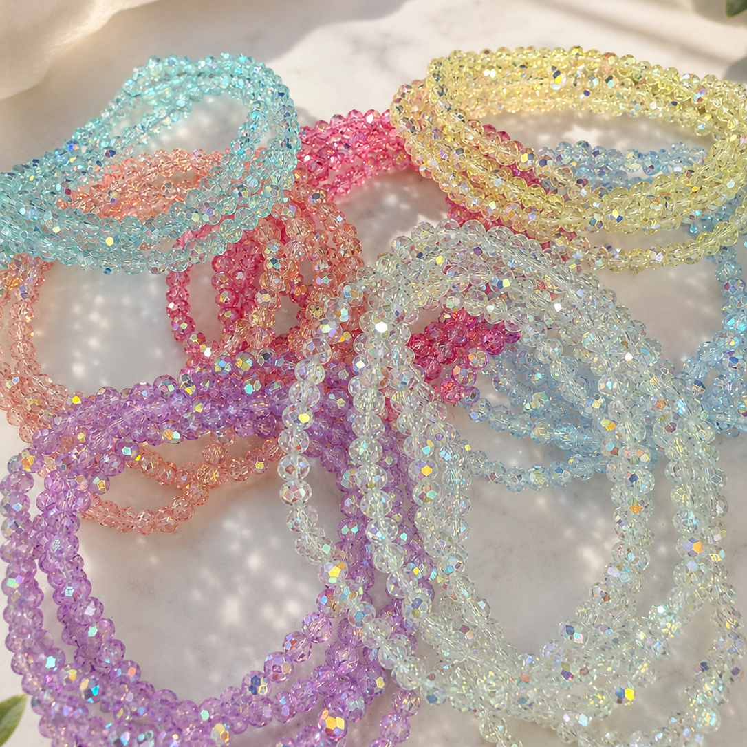 Pastel Crystal Beaded Bracelet Set – 5 Piece Stack