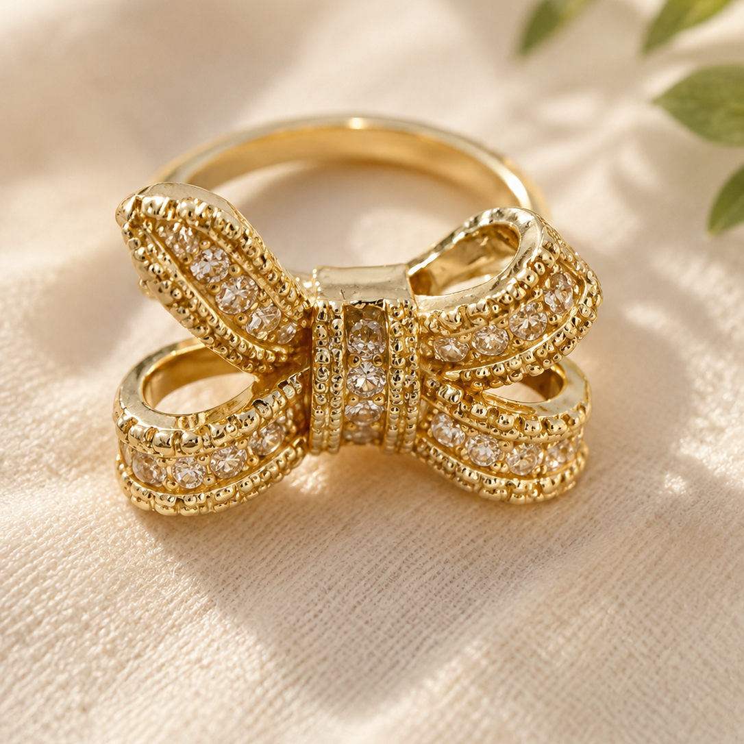 Golden Bow Crystal Statement Ring