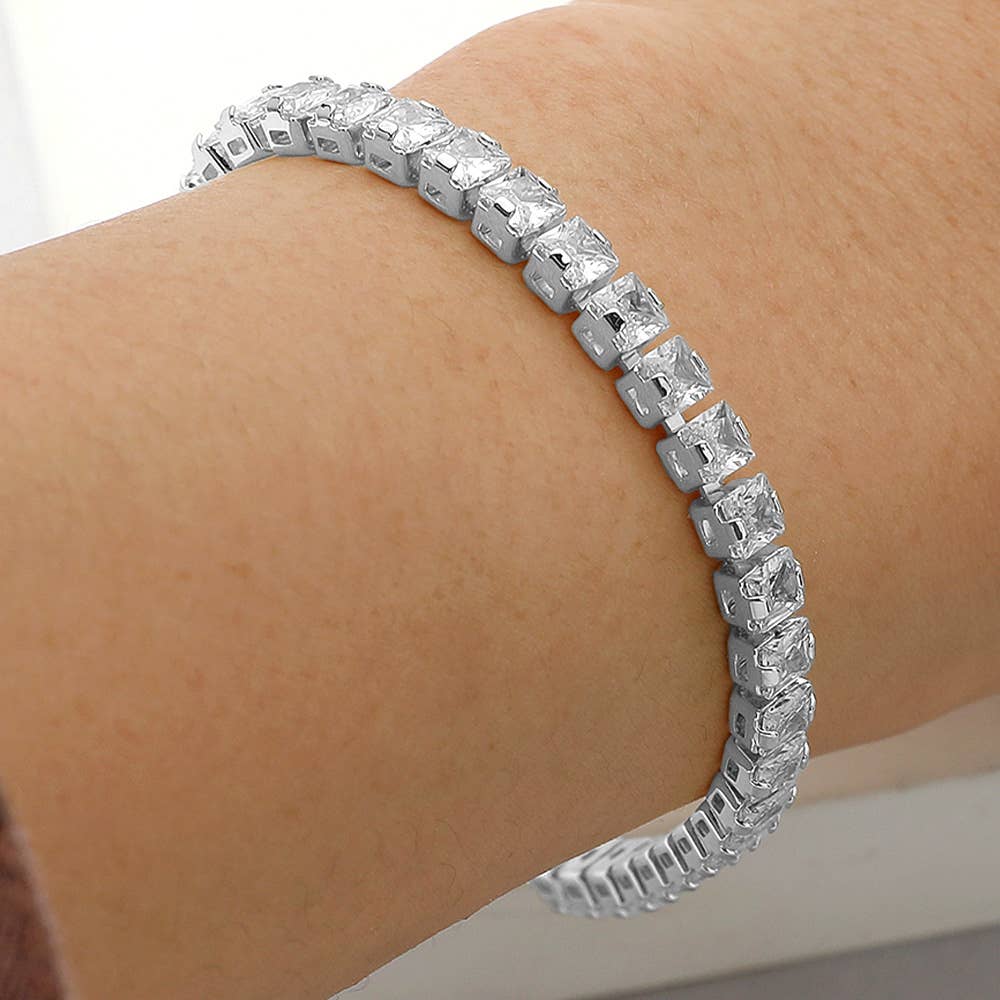 Square CZ Stone Tennis Chain Evening Bracelet