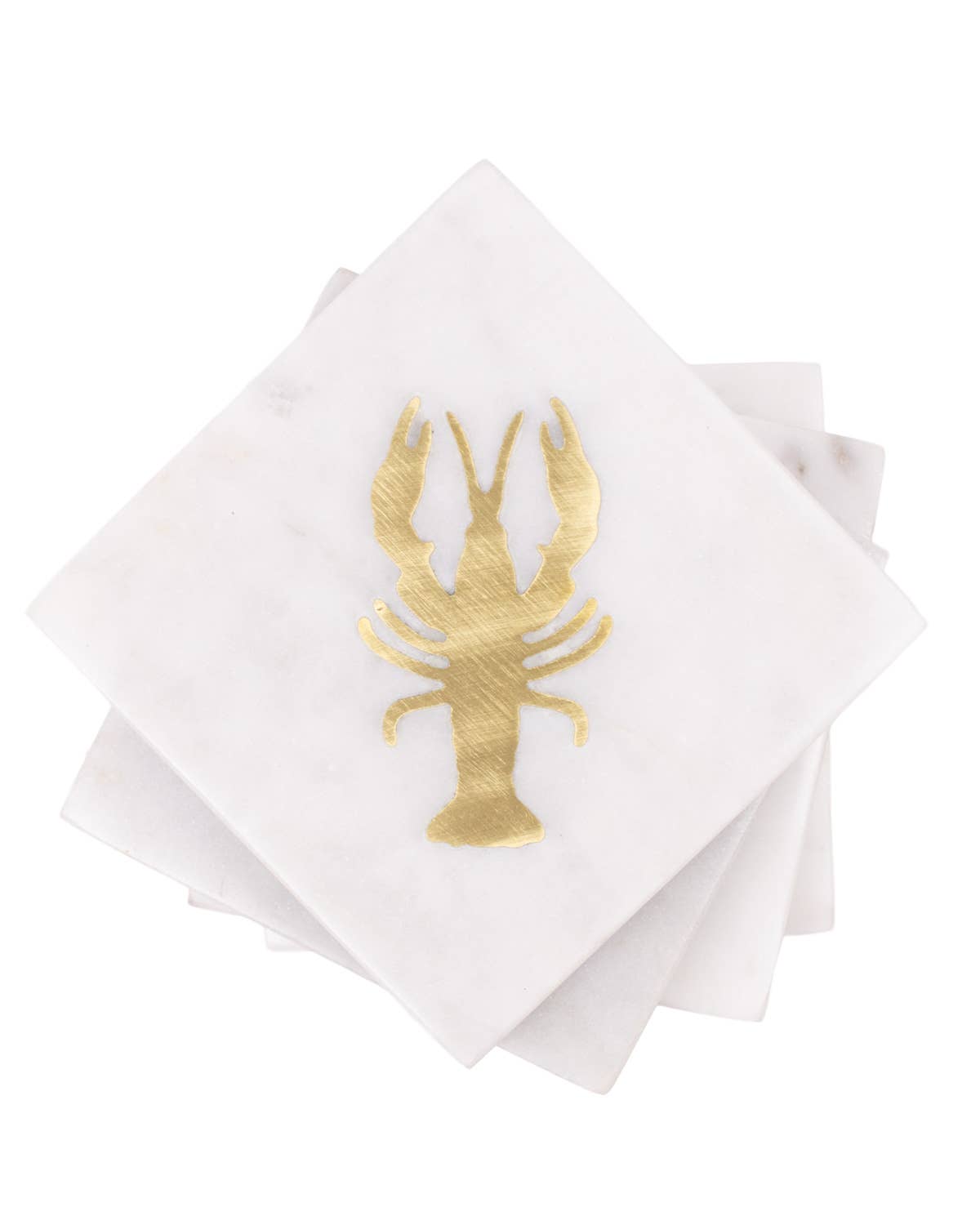 Crawfish Marble Coasters White/Brass 4x4 Set of 4