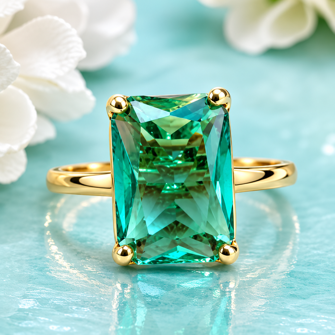 Emerald Green Emerald Cut Crystal Ring