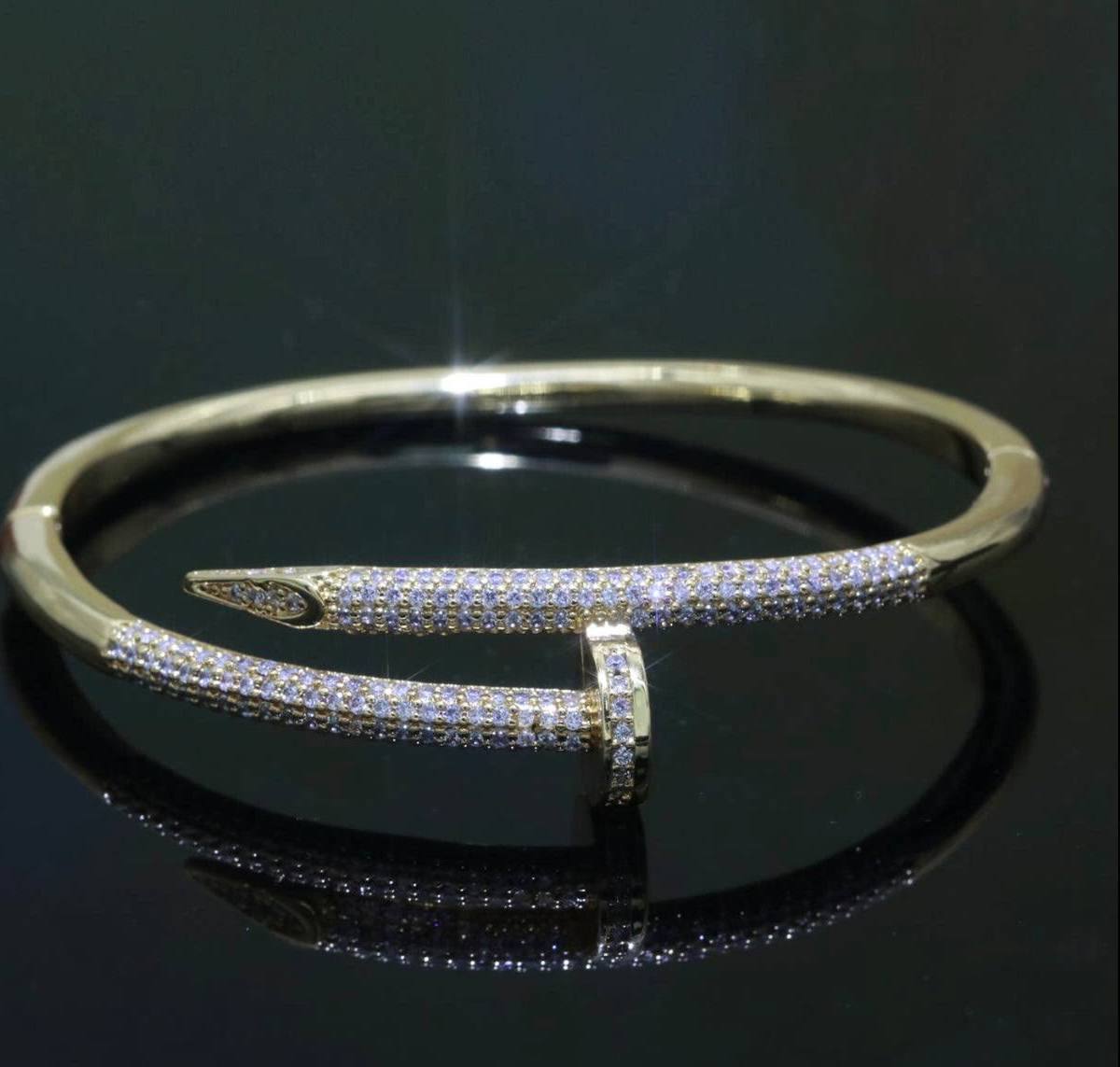 Gold Nail Cuff Bracelet with CZ