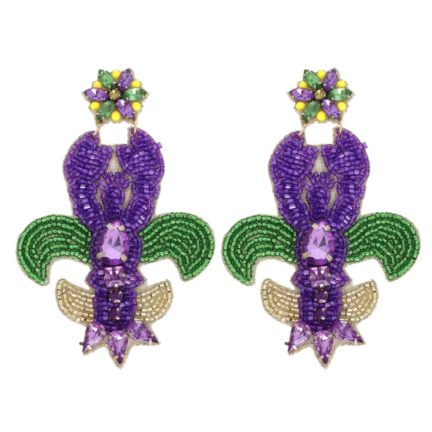 Mardi Gras Crawfish Gemstone Beaded Earrings
