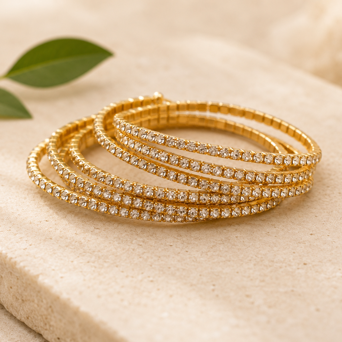 Gold Crystal Stretch Bracelets-Set of 6