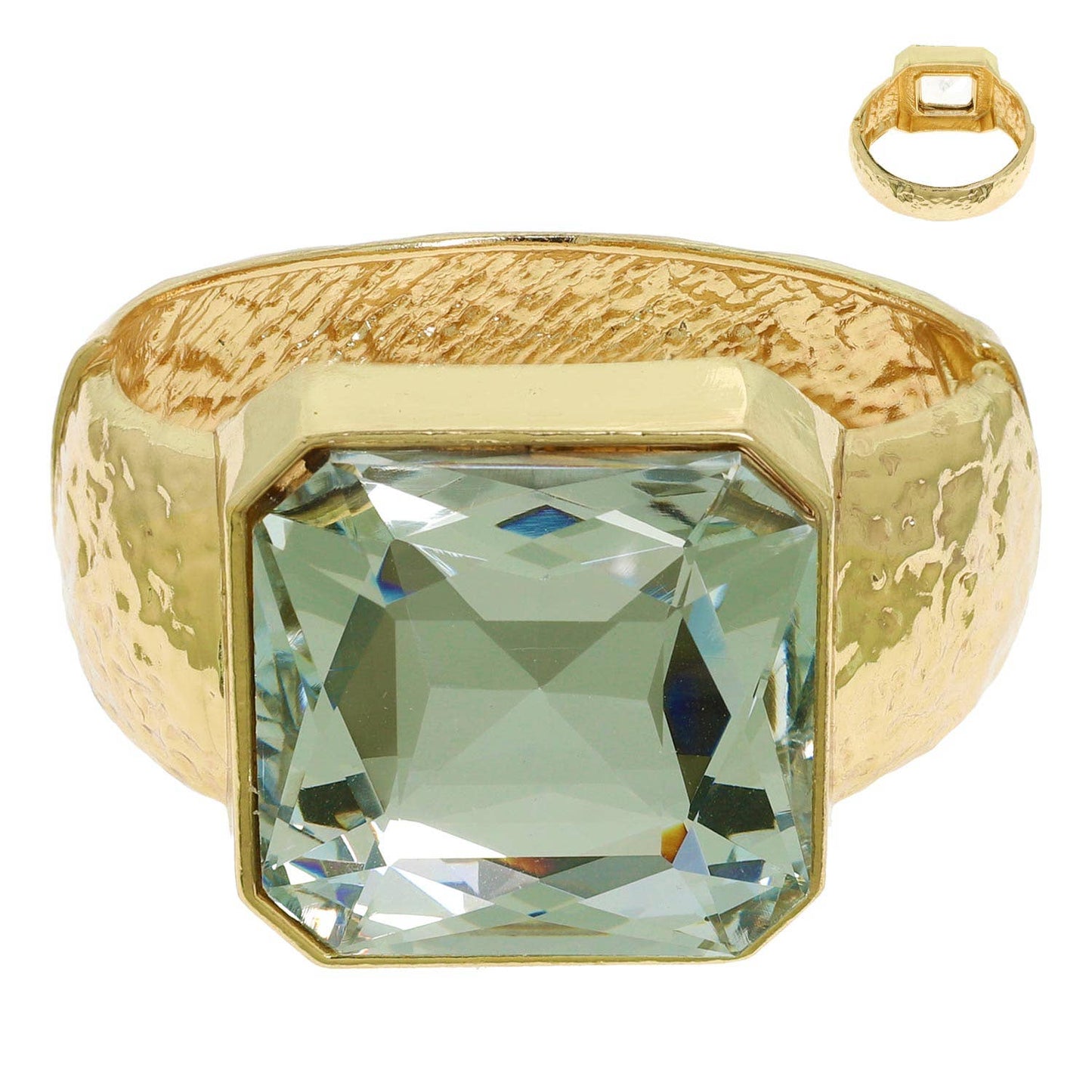 Gemstone Hammered Metal Hinge Bangle Bracelet