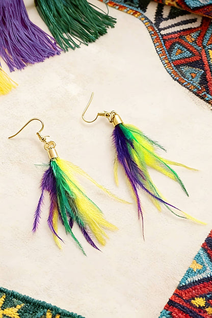 Color Block Feather Tassel Drop Festive Casual Earrings