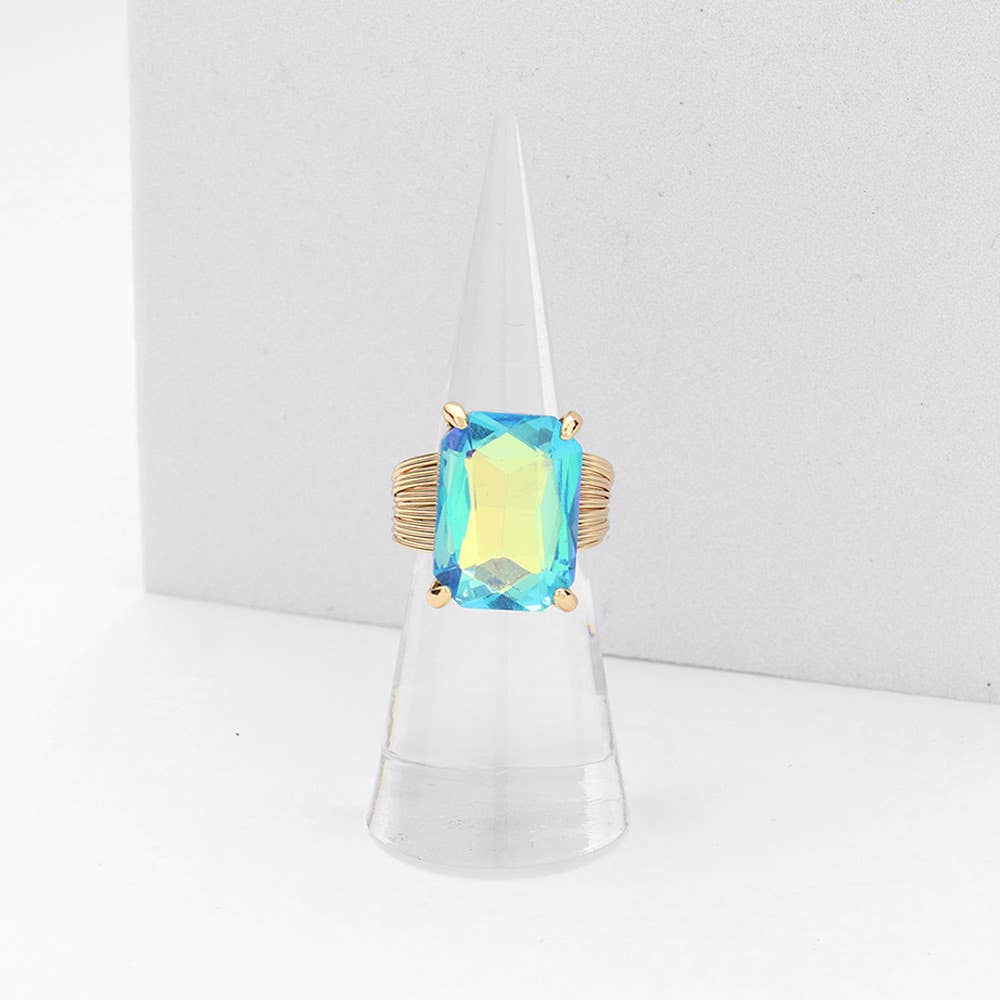 Emerald Cut Stone Adjustable Ring