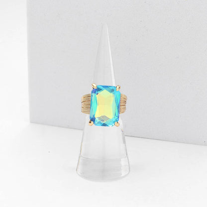 Emerald Cut Stone Adjustable Ring