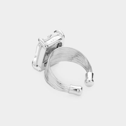 Emerald Cut Stone Adjustable Ring