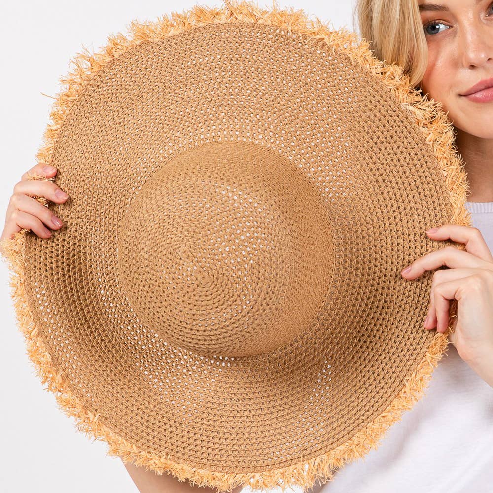 Frayed Edge Floppy Straw Sun Hat