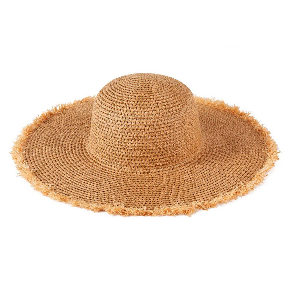 Frayed Edge Floppy Straw Sun Hat
