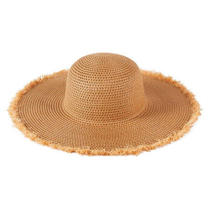 Frayed Edge Floppy Straw Sun Hat
