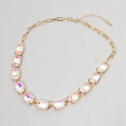 Cushion Rectangular Stone Cluster Link Evening Necklace