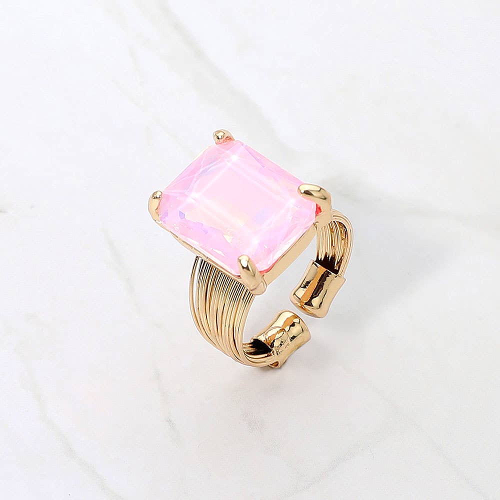 Emerald Cut Stone Adjustable Ring