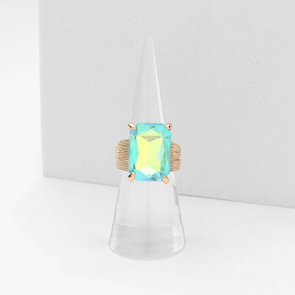 Emerald Cut Stone Adjustable Ring