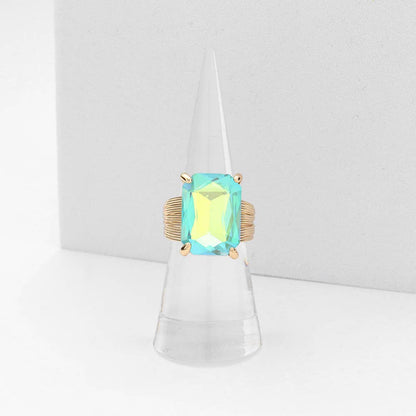 Emerald Cut Stone Adjustable Ring