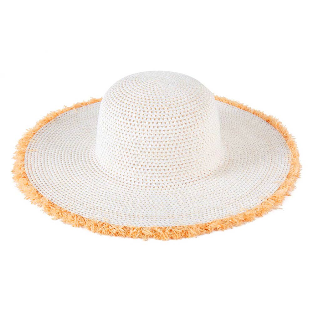 Frayed Edge Floppy Straw Sun Hat