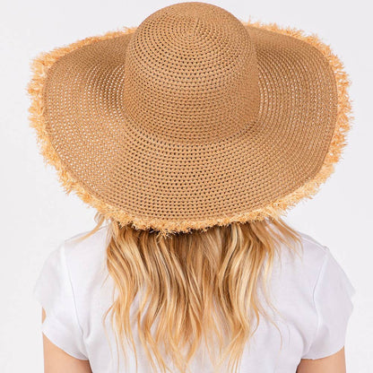Frayed Edge Floppy Straw Sun Hat