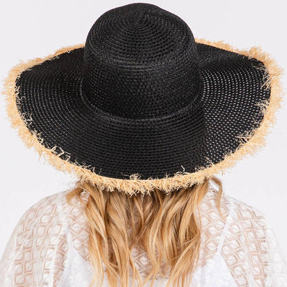 Frayed Edge Floppy Straw Sun Hat