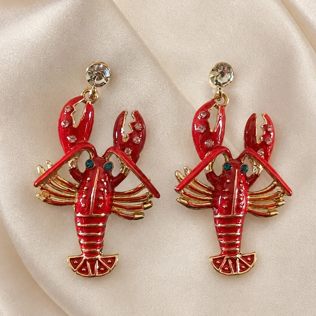 Red Enamel Lobster Statement Earrings