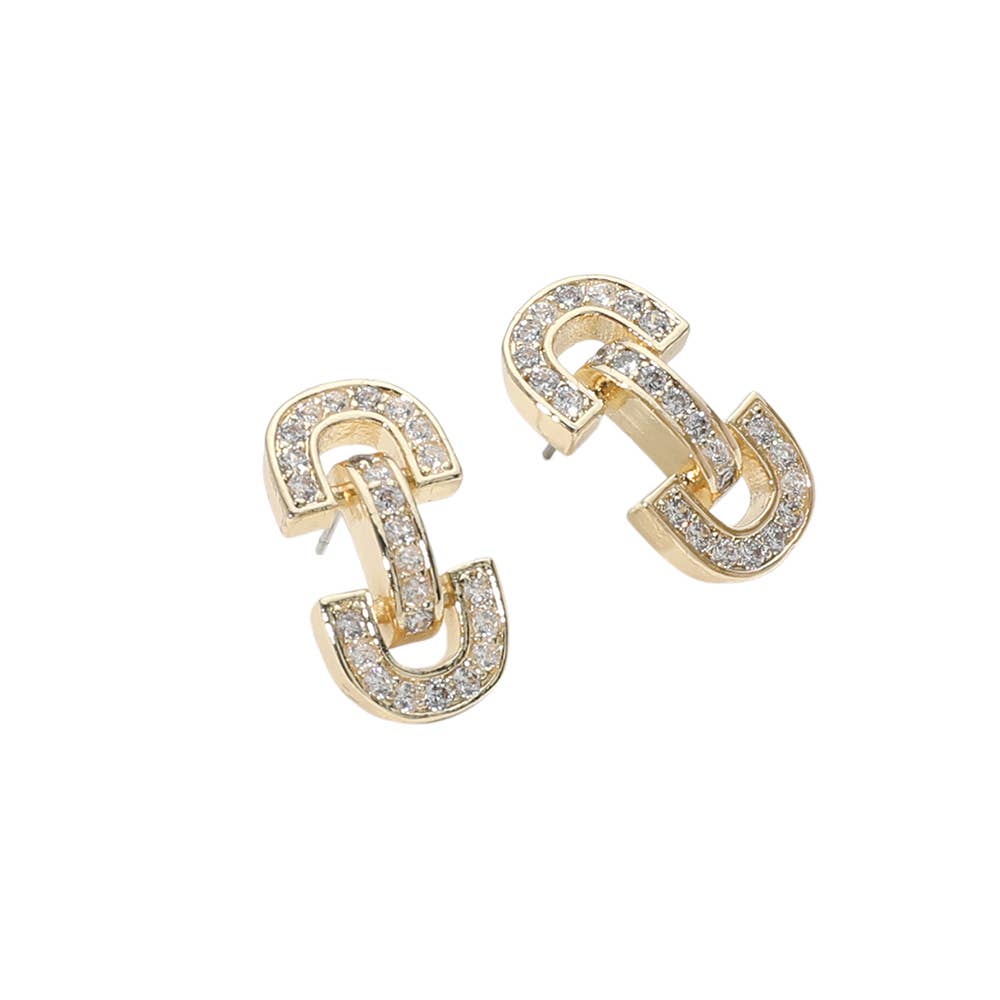 14K Gold Plated CZ Stone Paved Horsebit Earrings