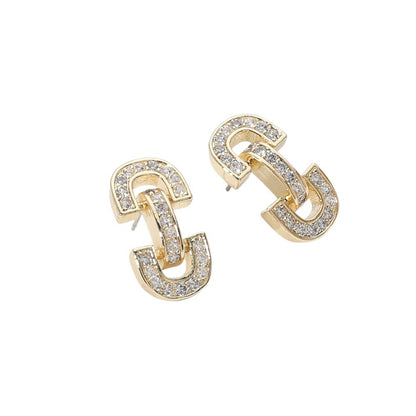 14K Gold Plated CZ Stone Paved Horsebit Earrings