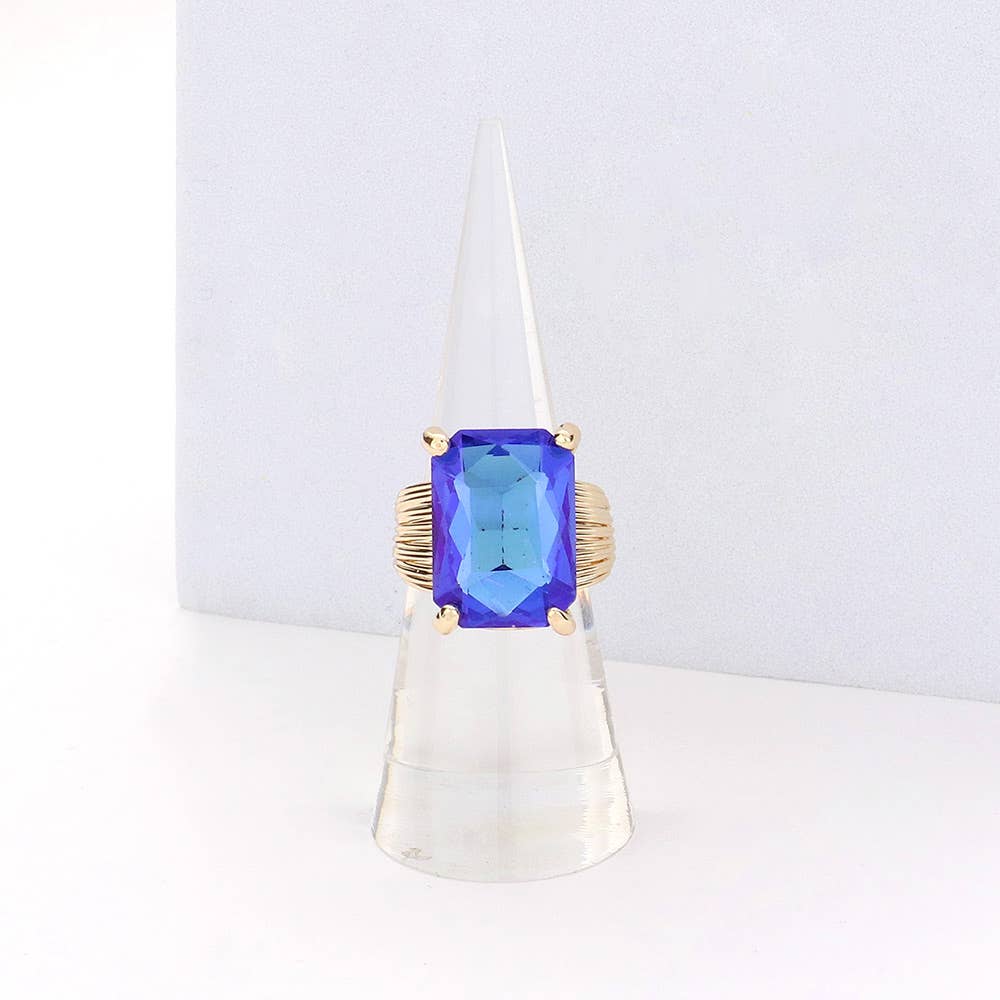 Emerald Cut Stone Adjustable Ring