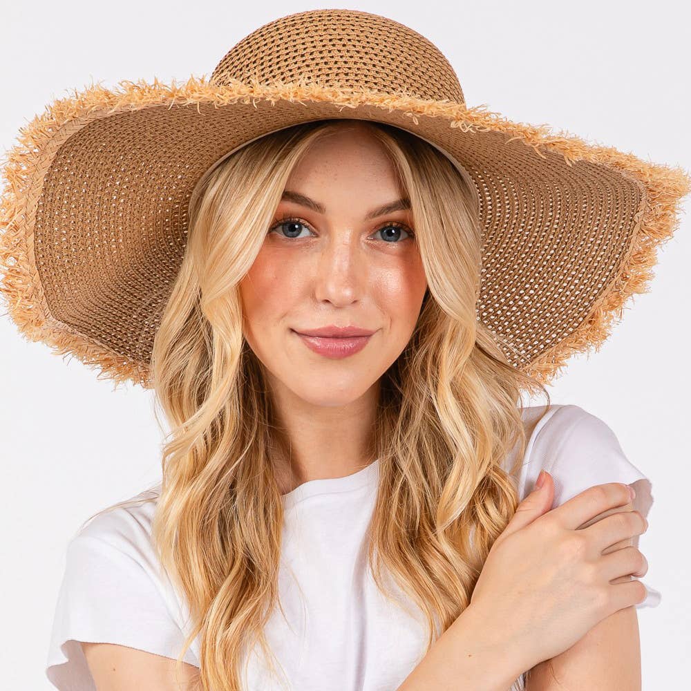 Frayed Edge Floppy Straw Sun Hat