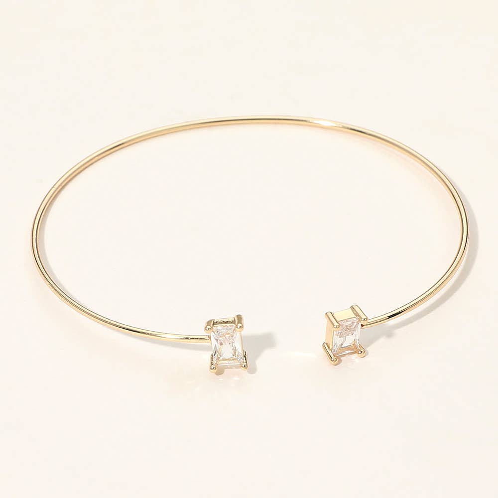 SECRET BOX_Minimal Rectangular Stone Cluster Tip Cuff Bracelet
