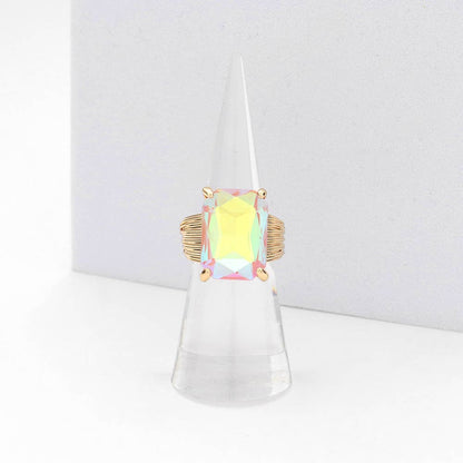 Emerald Cut Stone Adjustable Ring