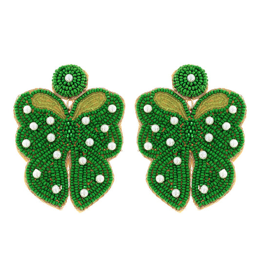 2-Tier Pearl Butterfly Shaped Beaded Earrings