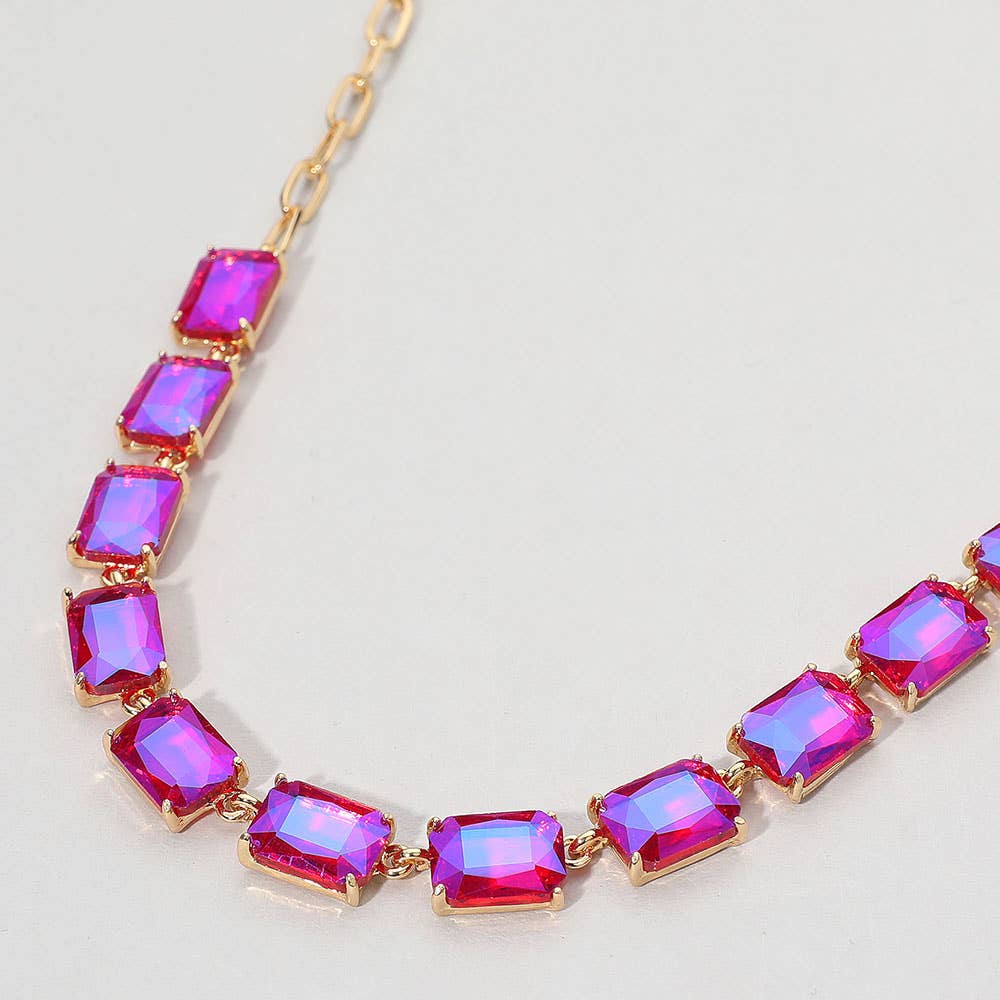 Cushion Rectangular Stone Cluster Link Evening Necklace