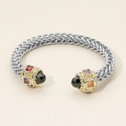 CZ Stone Tip Textured Metal Cuff Bracelet