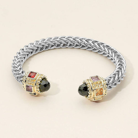 CZ Stone Tip Textured Metal Cuff Bracelet