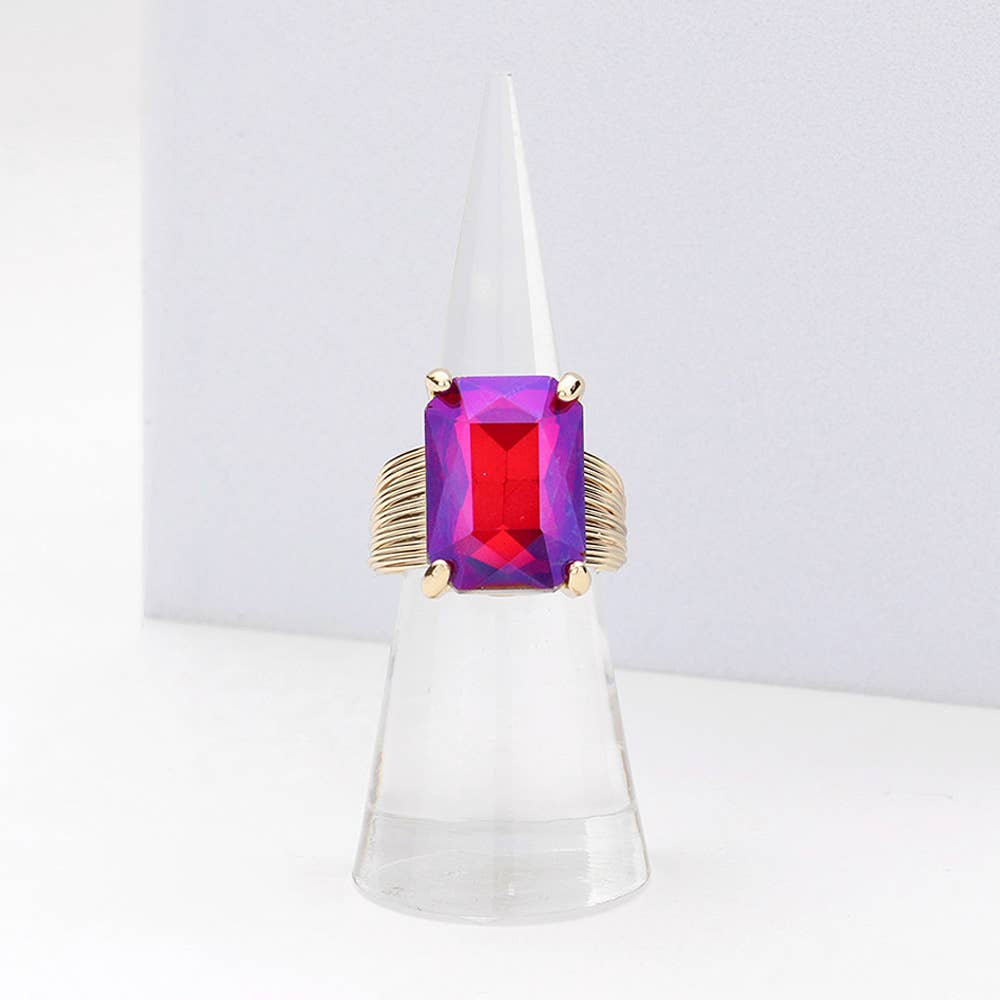 Emerald Cut Stone Adjustable Ring