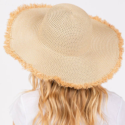Frayed Edge Floppy Straw Sun Hat