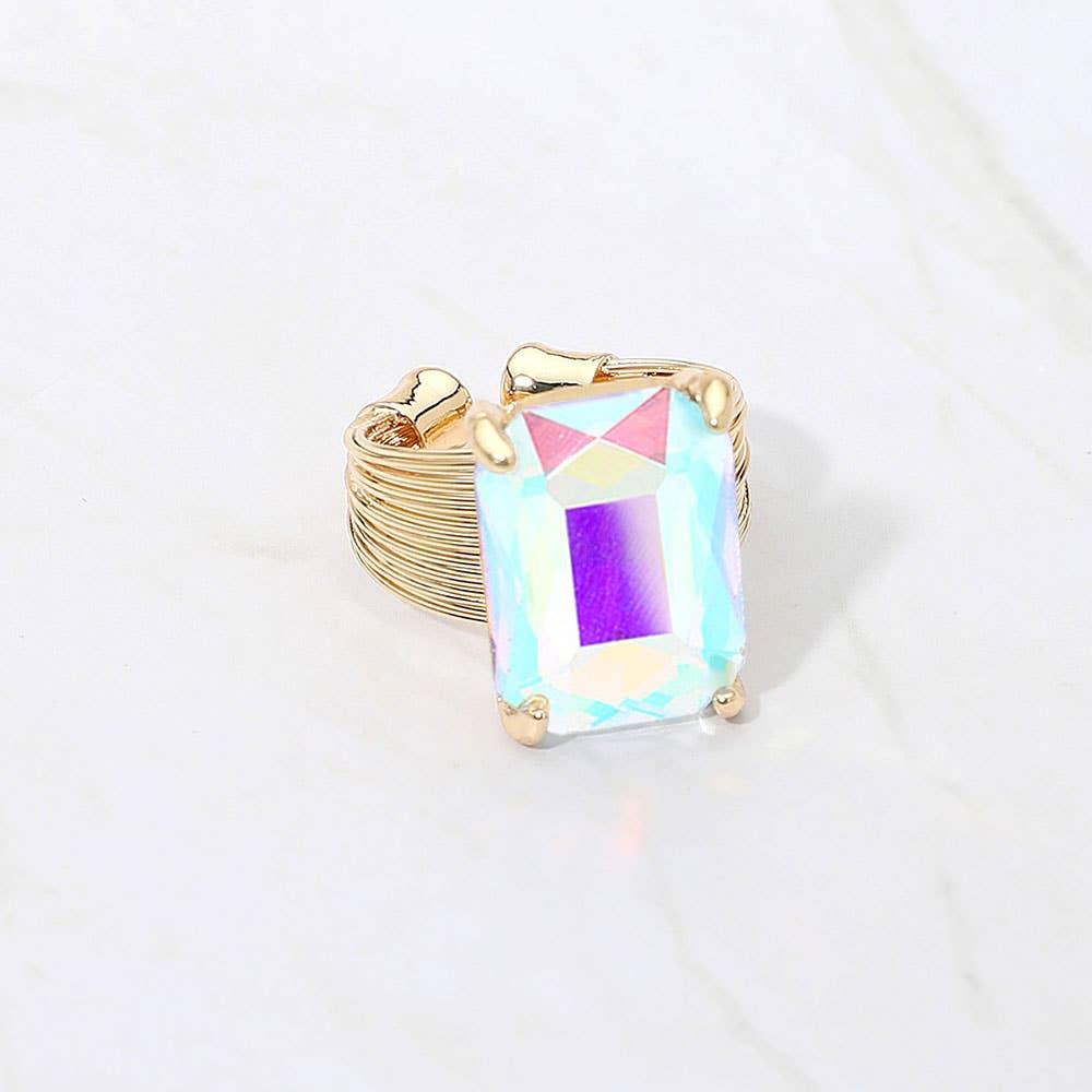 Emerald Cut Stone Adjustable Ring