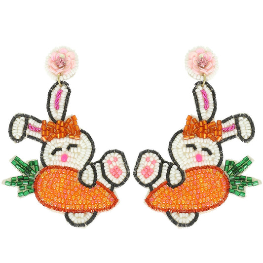 Easter Bunny Carrot Jeweled Post Earrings