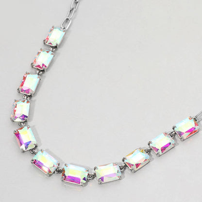 Cushion Rectangular Stone Cluster Link Evening Necklace