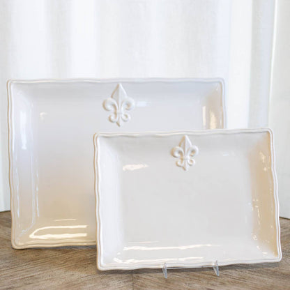 Fleur de Lis Platter   White   11.5x8.5