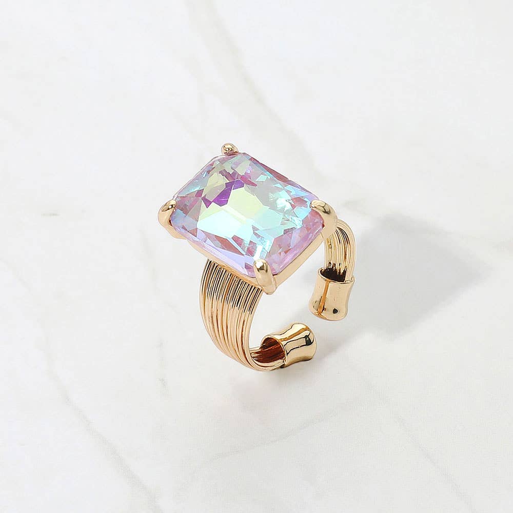 Emerald Cut Stone Adjustable Ring