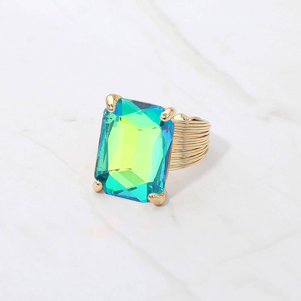 Emerald Cut Stone Adjustable Ring