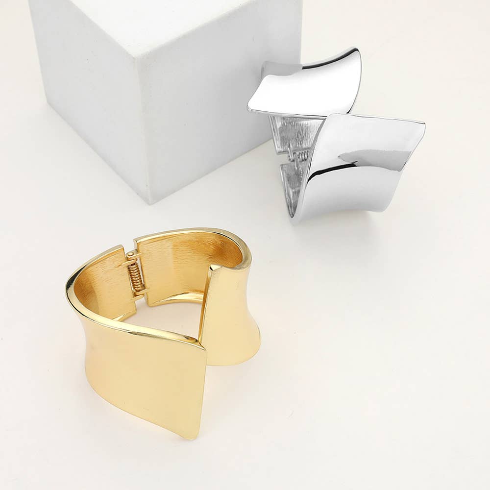 Metal Geometric Wide Hinged Bangle Bracelet