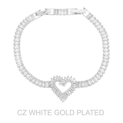 White Gold Plated Baguette Cut Cubic Zirconia Bracelet